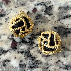 Vintage 1980’s Gucci Black Cabochon and Gold Caged Earrings